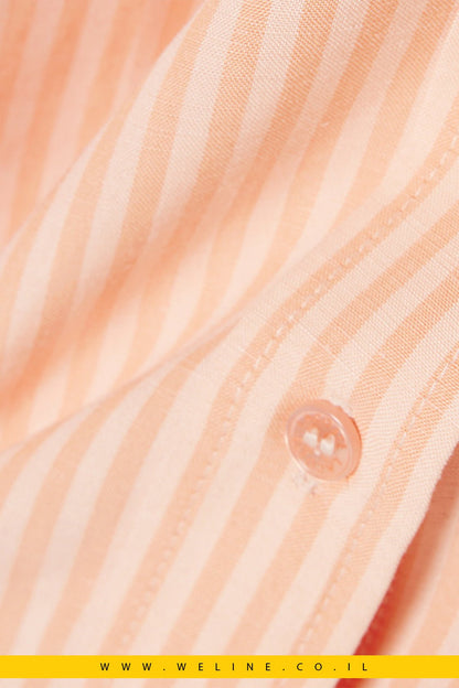 חולצת נשים Lacoste Oversized Linen Blend Shirt – צבע Rose / Orange - WELINE.CO.IL