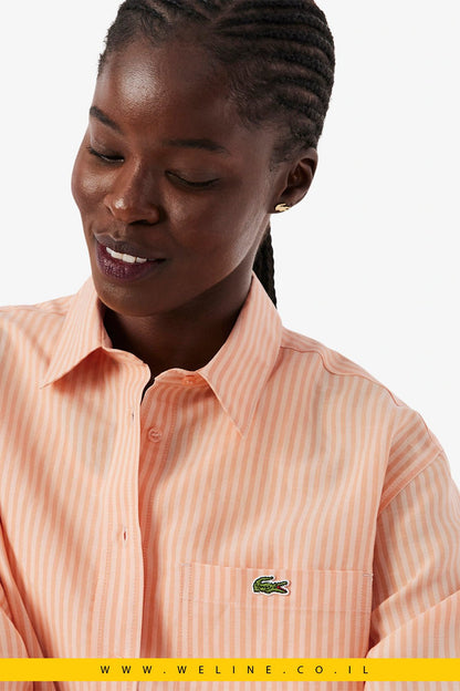 חולצת נשים Lacoste Oversized Linen Blend Shirt – צבע Rose / Orange - WELINE.CO.IL