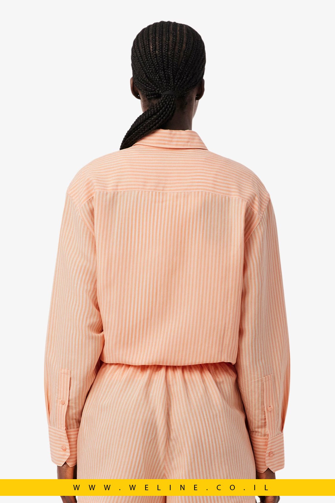 חולצת נשים Lacoste Oversized Linen Blend Shirt – צבע Rose / Orange - WELINE.CO.IL