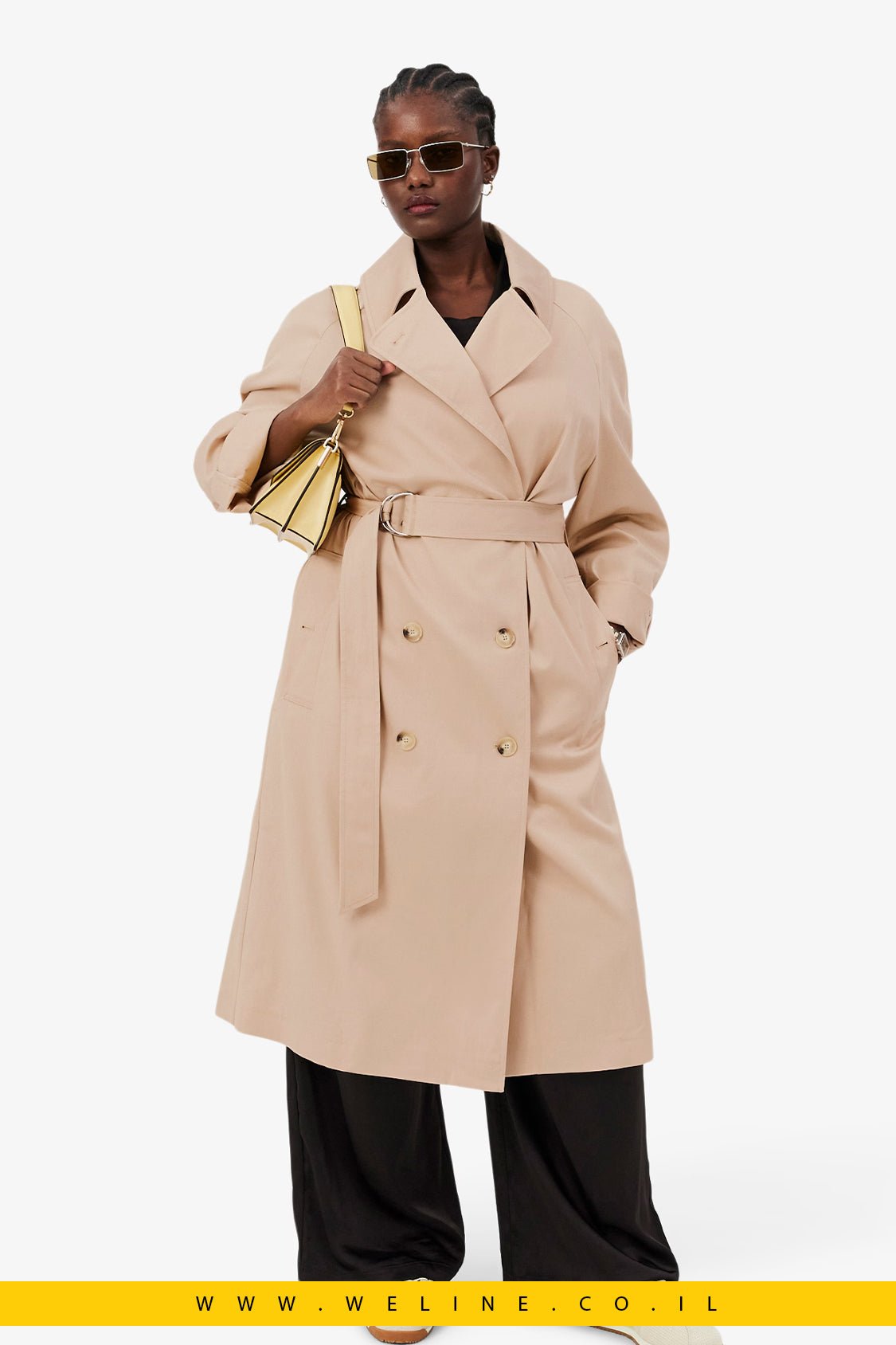 מעיל טרנץ' נשים Lacoste Oversized Water-Repellent Trench Coat - WELINE.CO.IL