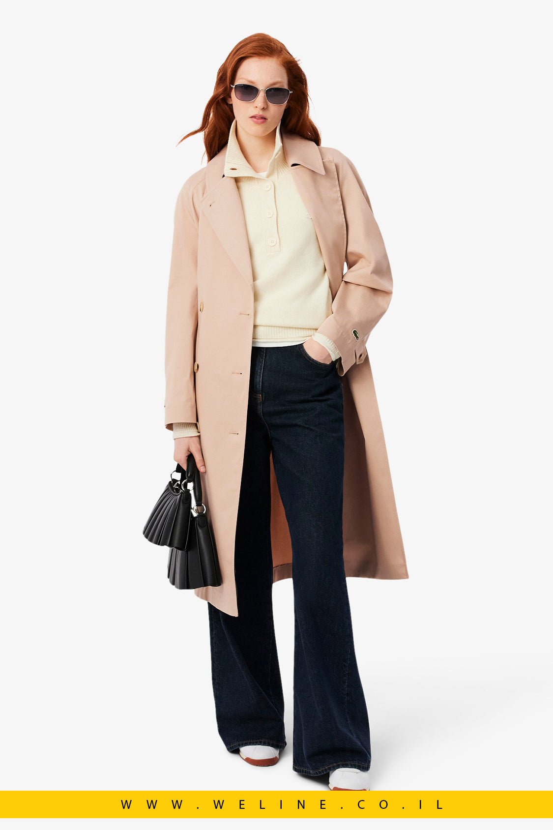 מעיל טרנץ' נשים Lacoste Oversized Water-Repellent Trench Coat - WELINE.CO.IL