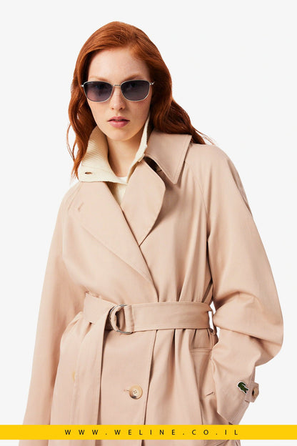 מעיל טרנץ' נשים Lacoste Oversized Water-Repellent Trench Coat - WELINE.CO.IL