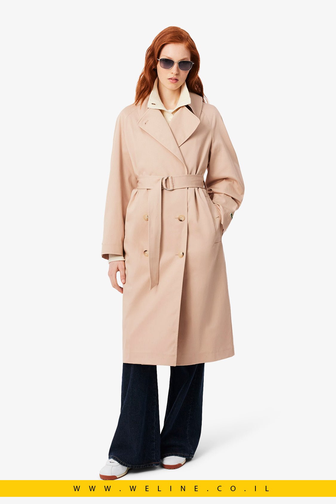 מעיל טרנץ' נשים Lacoste Oversized Water-Repellent Trench Coat - WELINE.CO.IL
