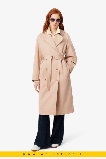 מעיל טרנץ' נשים Lacoste Oversized Water-Repellent Trench Coat - WELINE.CO.IL