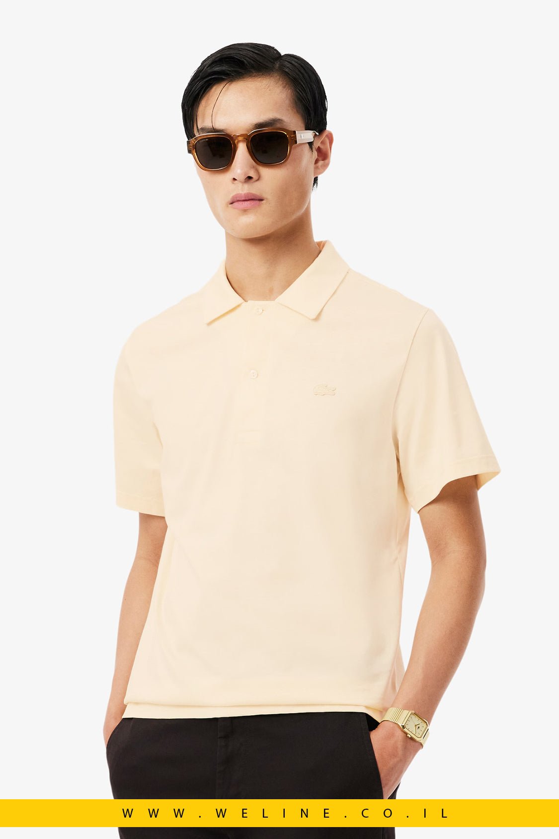 חולצת פולו Lacoste Paris Classic Fit Open Neck - WELINE.CO.IL