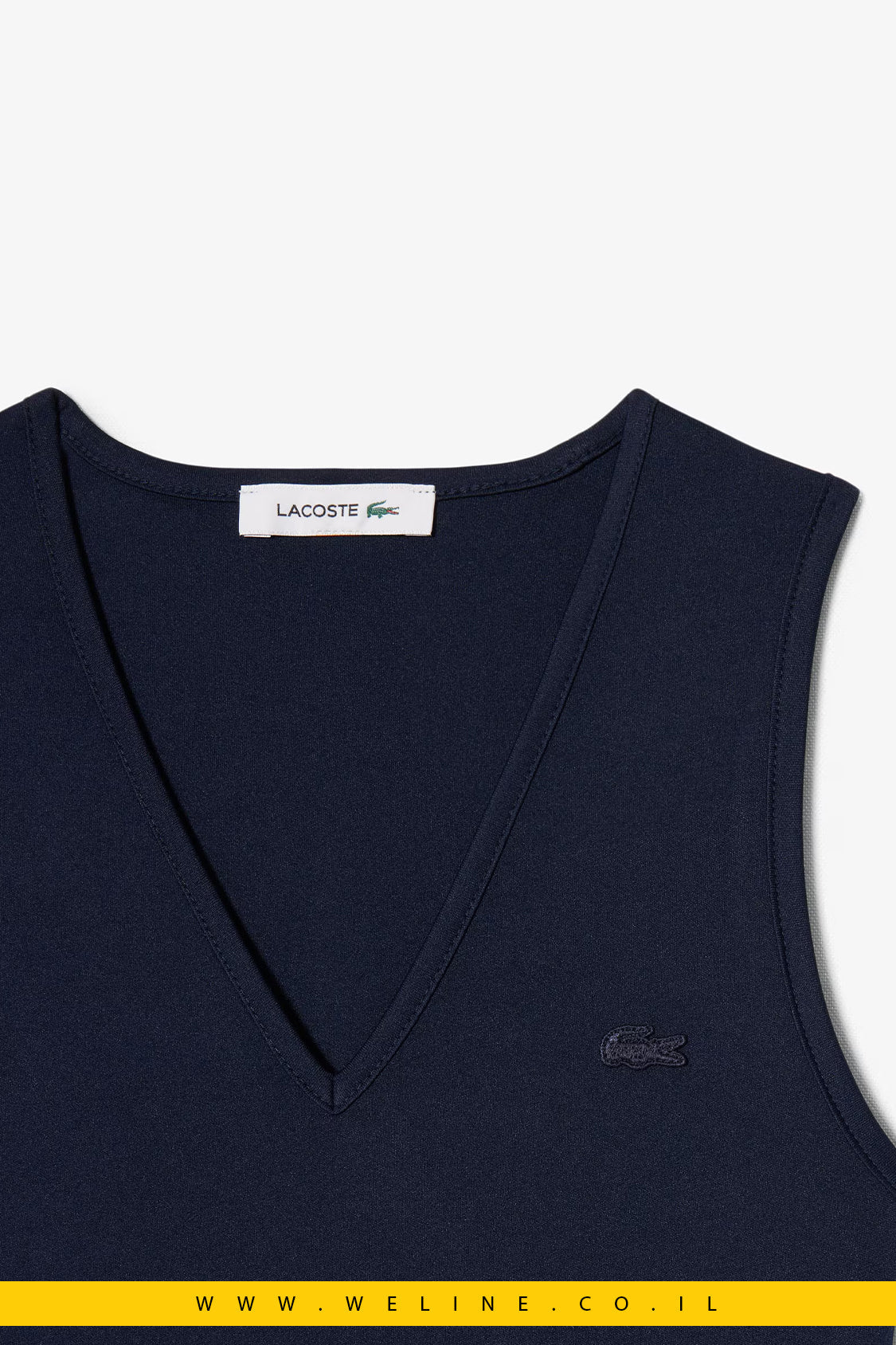 שמלת מקסי נשים Lacoste Pleated Sleeveless – צבע כחול כהה (Midnight Blue) - WELINE.CO.IL