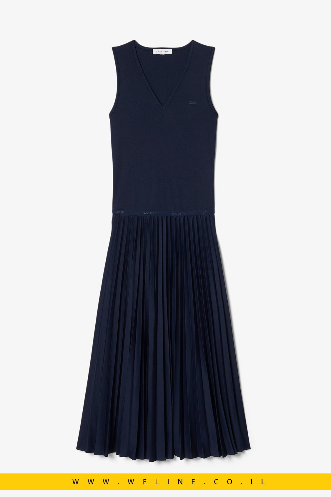 שמלת מקסי נשים Lacoste Pleated Sleeveless – צבע כחול כהה (Midnight Blue) - WELINE.CO.IL