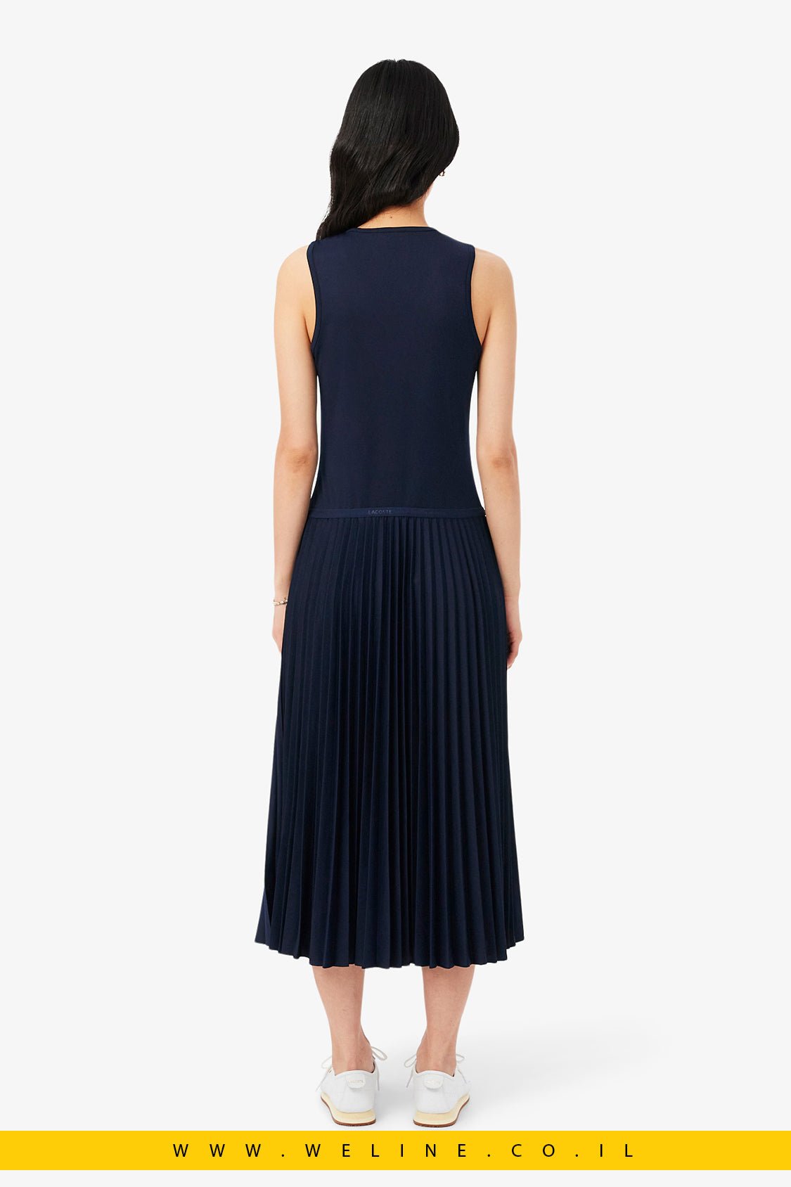 שמלת מקסי נשים Lacoste Pleated Sleeveless – צבע כחול כהה (Midnight Blue) - WELINE.CO.IL