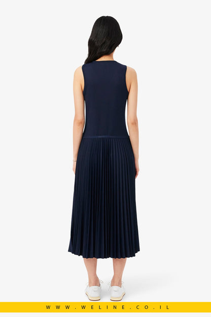 שמלת מקסי נשים Lacoste Pleated Sleeveless – צבע כחול כהה (Midnight Blue) - WELINE.CO.IL