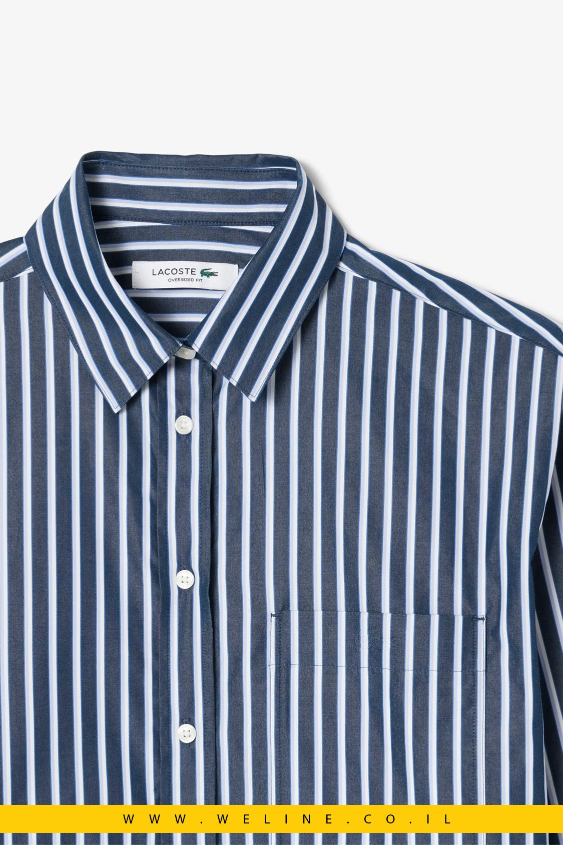 חולצת נשים Lacoste Poplin Oversized – כותנה כחולה - WELINE.CO.IL