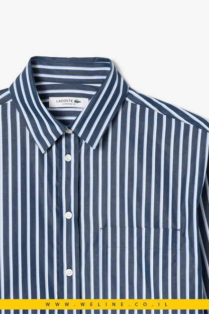 חולצת נשים Lacoste Poplin Oversized – כותנה כחולה - WELINE.CO.IL