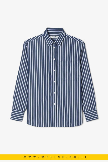 חולצת נשים Lacoste Poplin Oversized – כותנה כחולה - WELINE.CO.IL