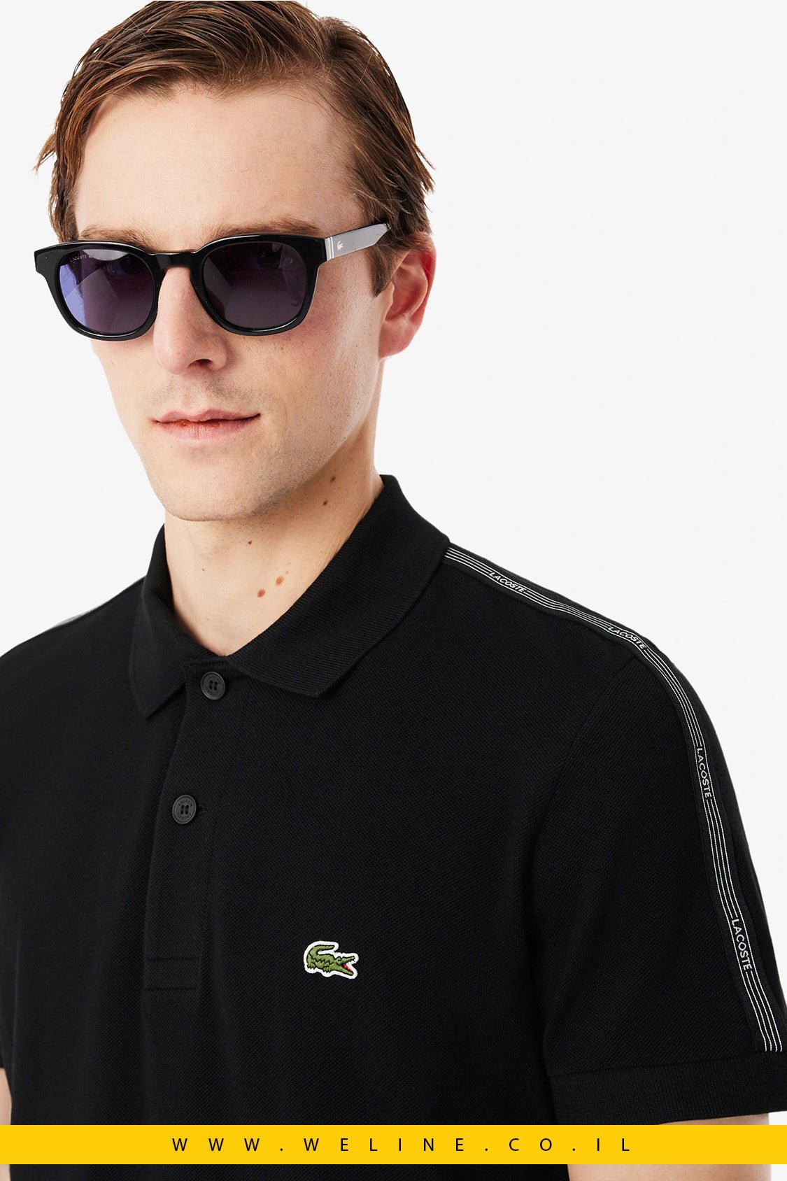 חולצת פולו גברים Lacoste Regular Fit Logo Stripe – צבע שחור - WELINE.CO.IL