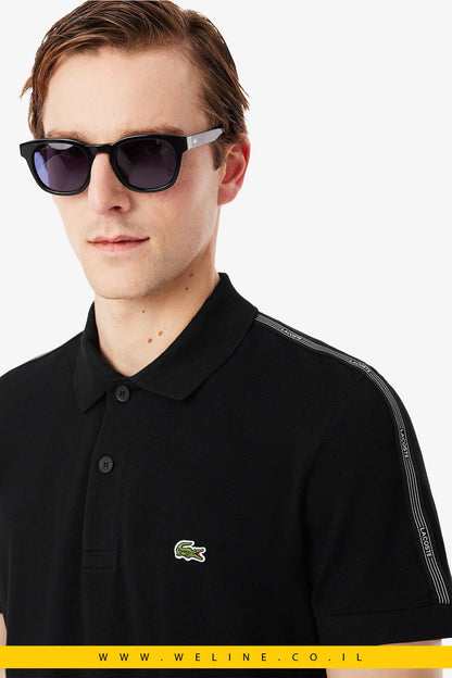 חולצת פולו גברים Lacoste Regular Fit Logo Stripe – צבע שחור - WELINE.CO.IL
