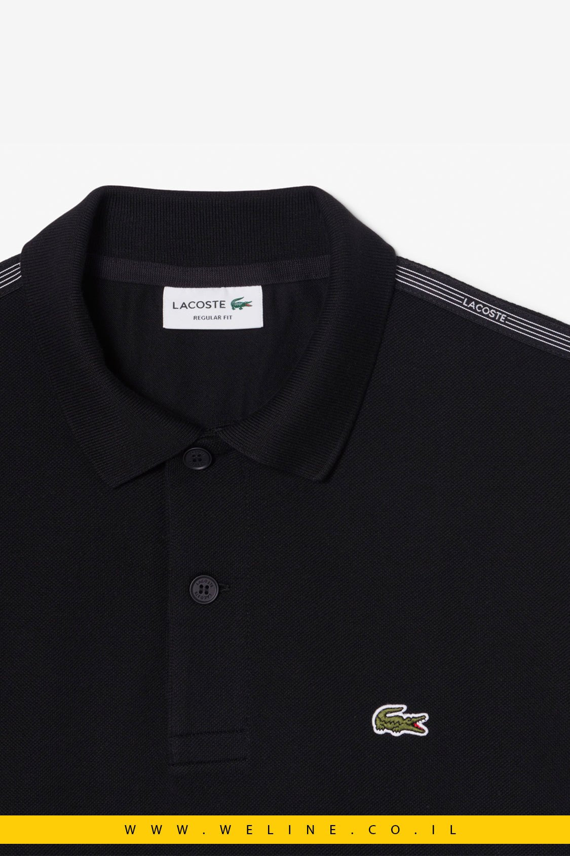 חולצת פולו גברים Lacoste Regular Fit Logo Stripe – צבע שחור - WELINE.CO.IL