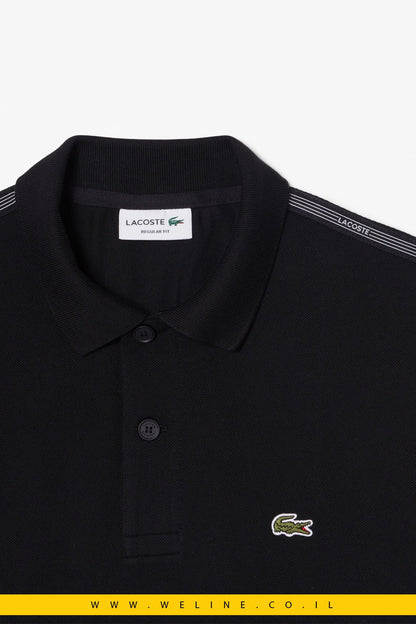 חולצת פולו גברים Lacoste Regular Fit Logo Stripe – צבע שחור - WELINE.CO.IL