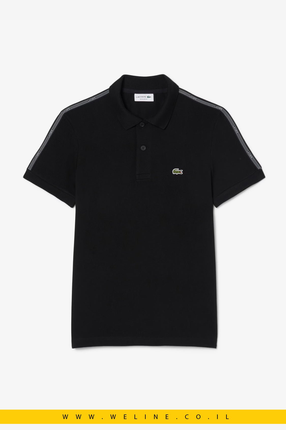 חולצת פולו גברים Lacoste Regular Fit Logo Stripe – צבע שחור - WELINE.CO.IL