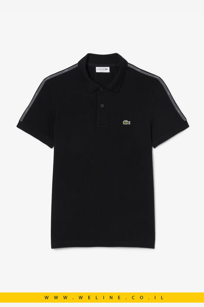 חולצת פולו גברים Lacoste Regular Fit Logo Stripe – צבע שחור - WELINE.CO.IL