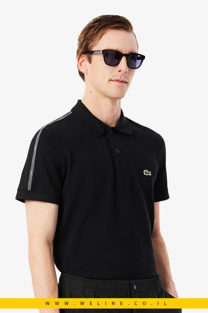 חולצת פולו גברים Lacoste Regular Fit Logo Stripe – צבע שחור - WELINE.CO.IL