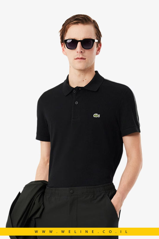 חולצת פולו גברים Lacoste Regular Fit Logo Stripe – צבע שחור - WELINE.CO.IL