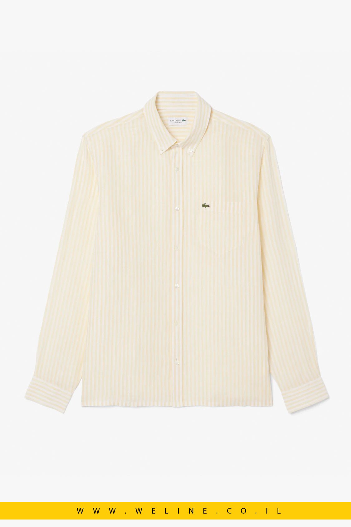 חולצת פשתן גברים Lacoste Regular Fit Striped Linen Shirt – צבע צהוב - WELINE.CO.IL