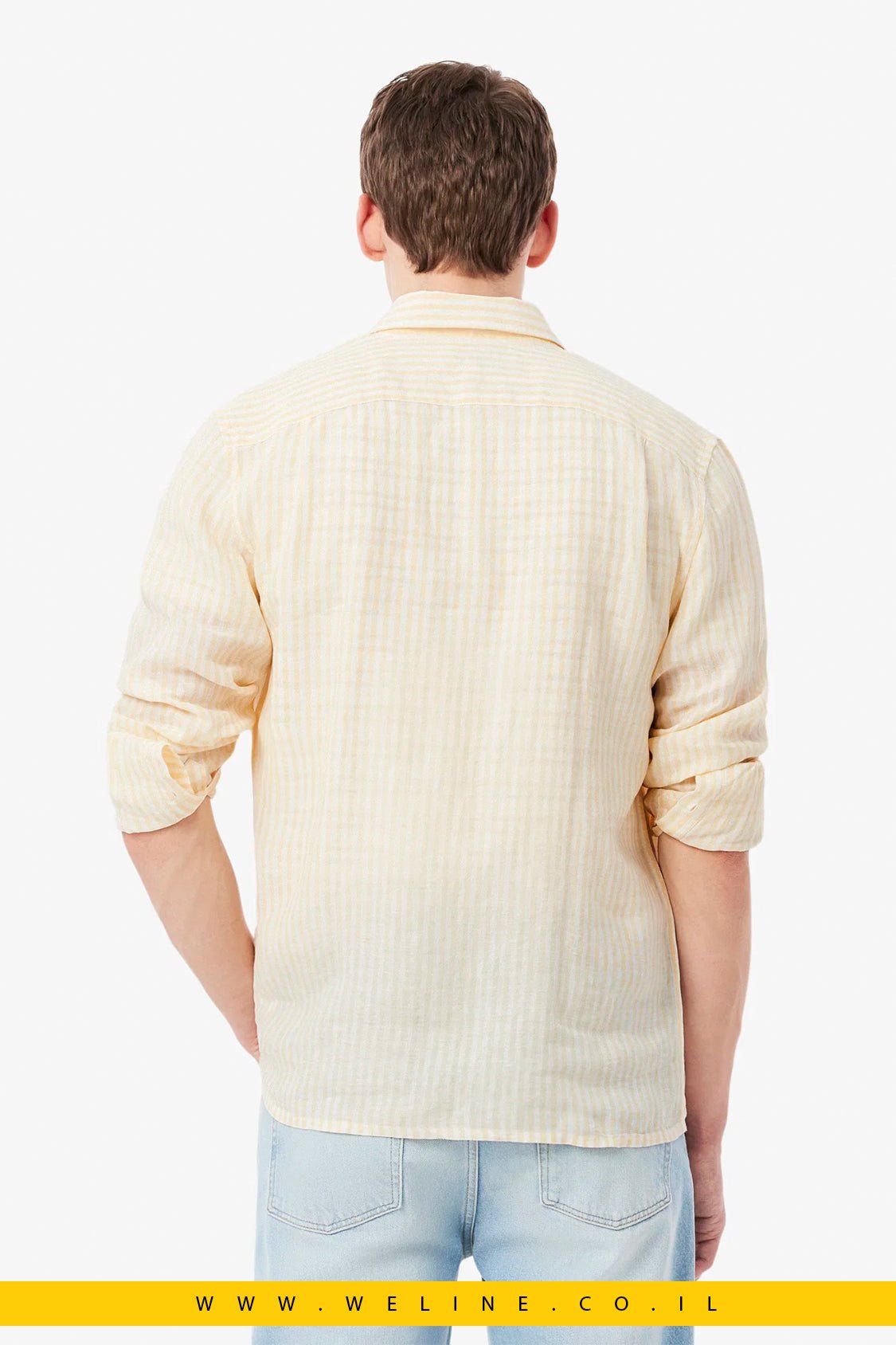חולצת פשתן גברים Lacoste Regular Fit Striped Linen Shirt – צבע צהוב - WELINE.CO.IL