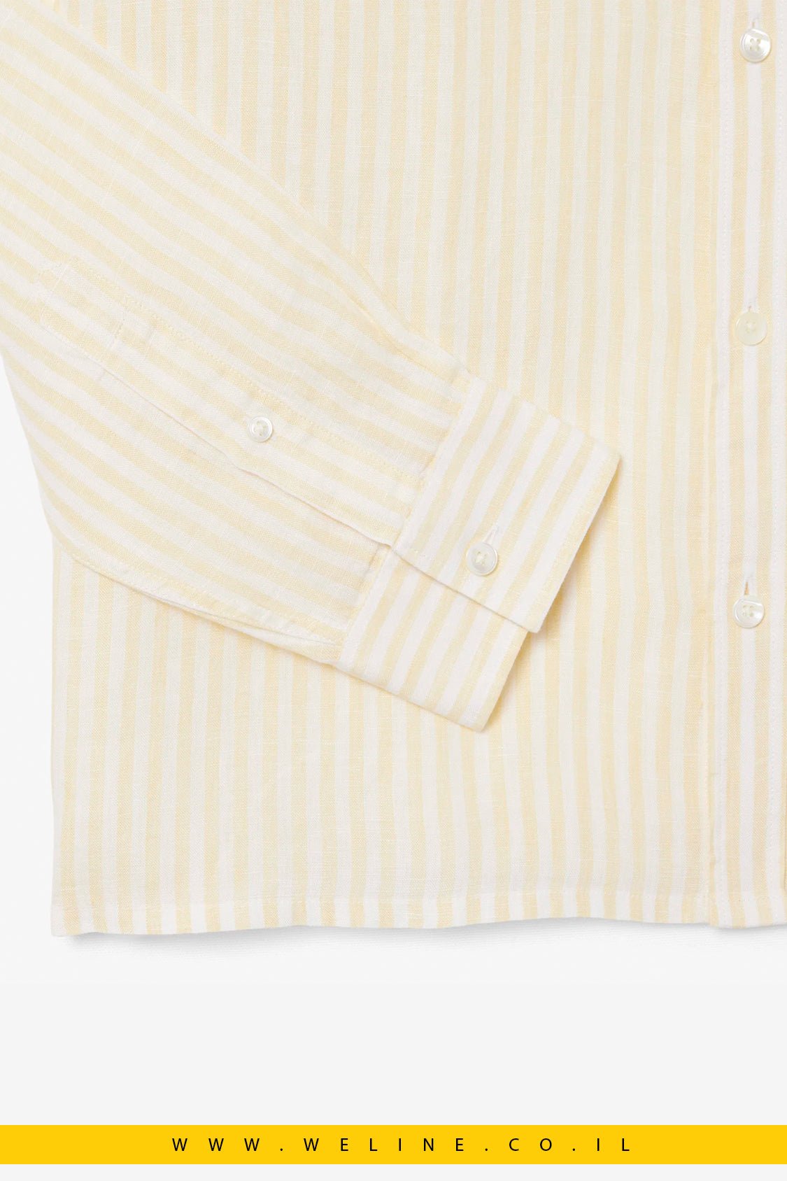 חולצת פשתן גברים Lacoste Regular Fit Striped Linen Shirt – צבע צהוב - WELINE.CO.IL