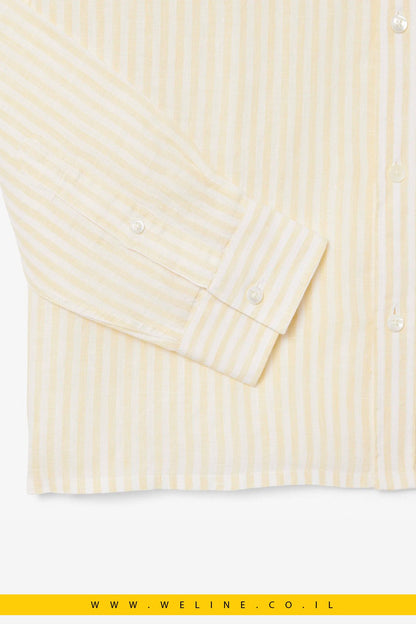 חולצת פשתן גברים Lacoste Regular Fit Striped Linen Shirt – צבע צהוב - WELINE.CO.IL