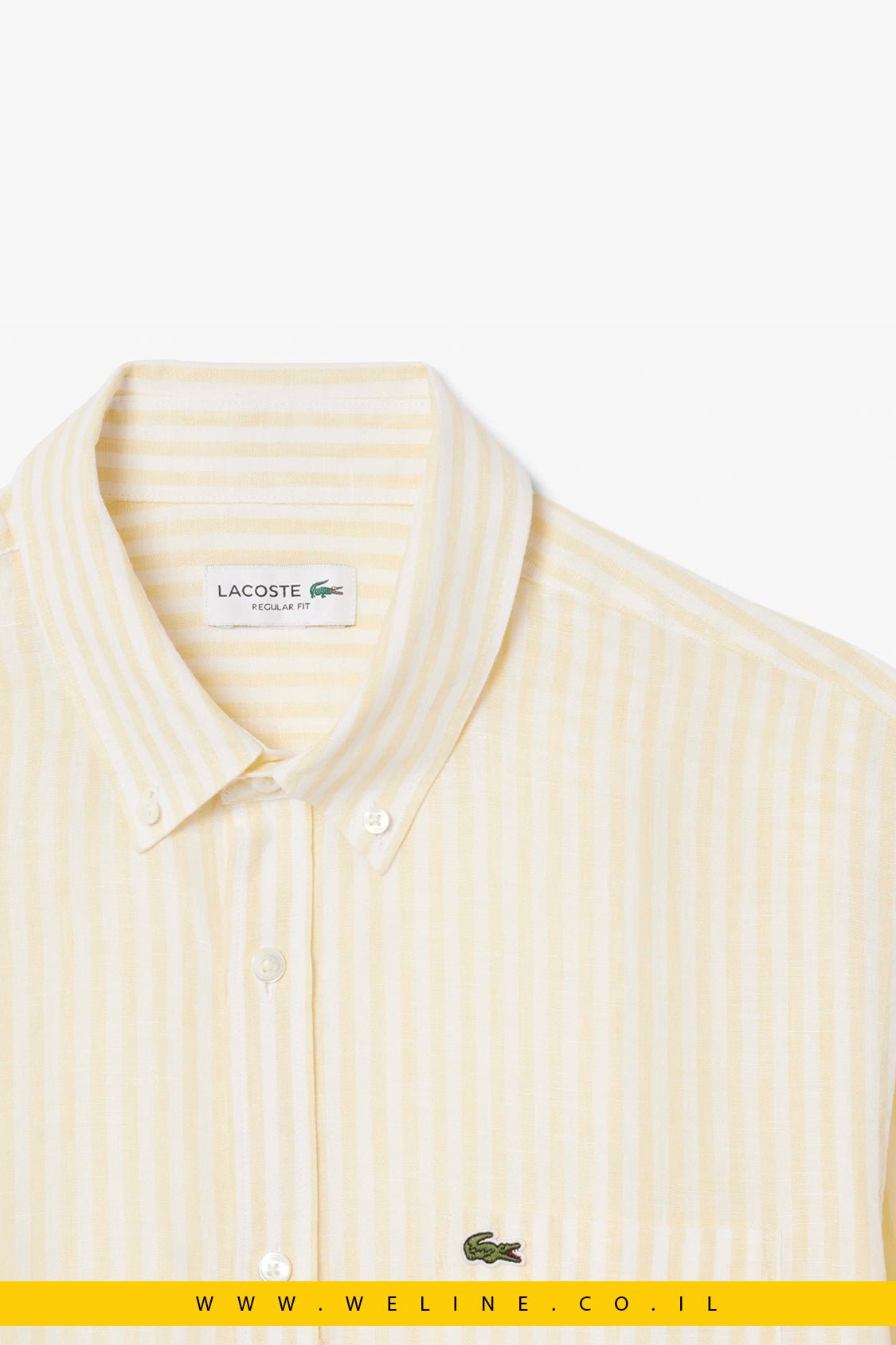 חולצת פשתן גברים Lacoste Regular Fit Striped Linen Shirt – צבע צהוב - WELINE.CO.IL