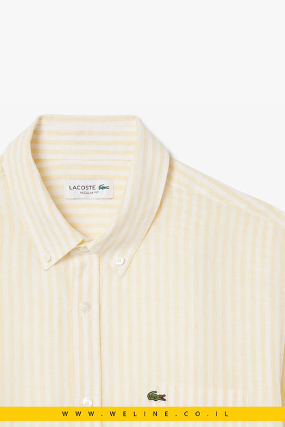 חולצת פשתן גברים Lacoste Regular Fit Striped Linen Shirt – צבע צהוב - WELINE.CO.IL