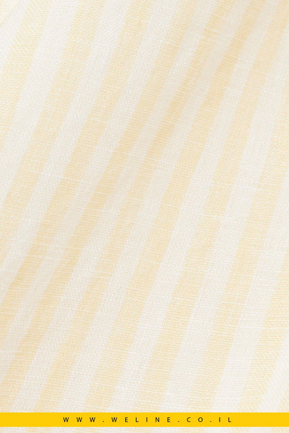 חולצת פשתן גברים Lacoste Regular Fit Striped Linen Shirt – צבע צהוב - WELINE.CO.IL