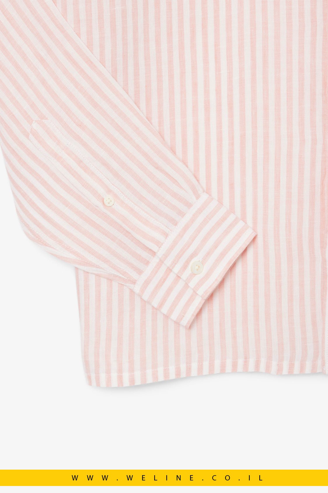 חולצת פשתן גברים Lacoste Regular Fit Striped Linen Shirt – צבע Rose / Blanc - WELINE.CO.IL
