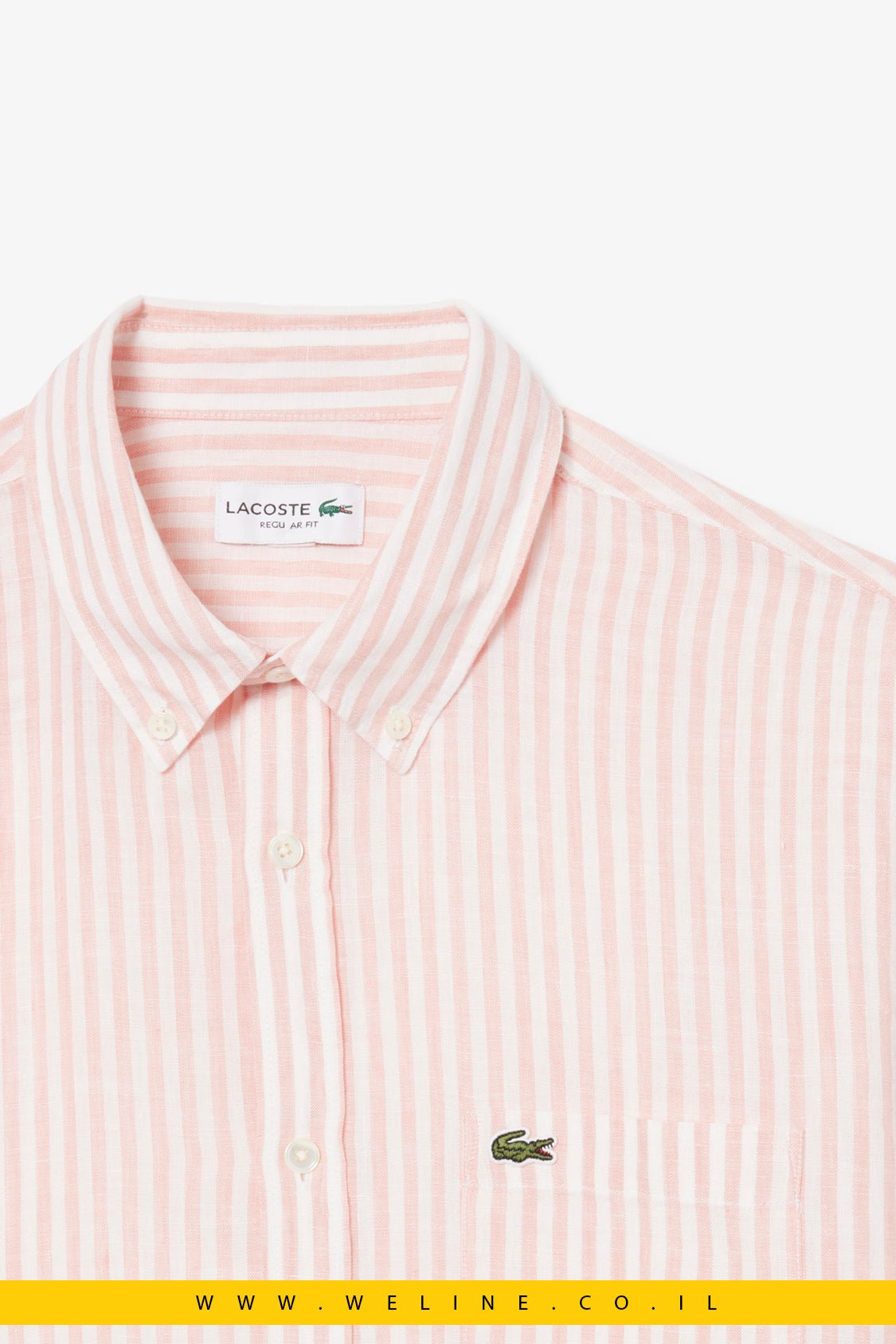 חולצת פשתן גברים Lacoste Regular Fit Striped Linen Shirt – צבע Rose / Blanc - WELINE.CO.IL