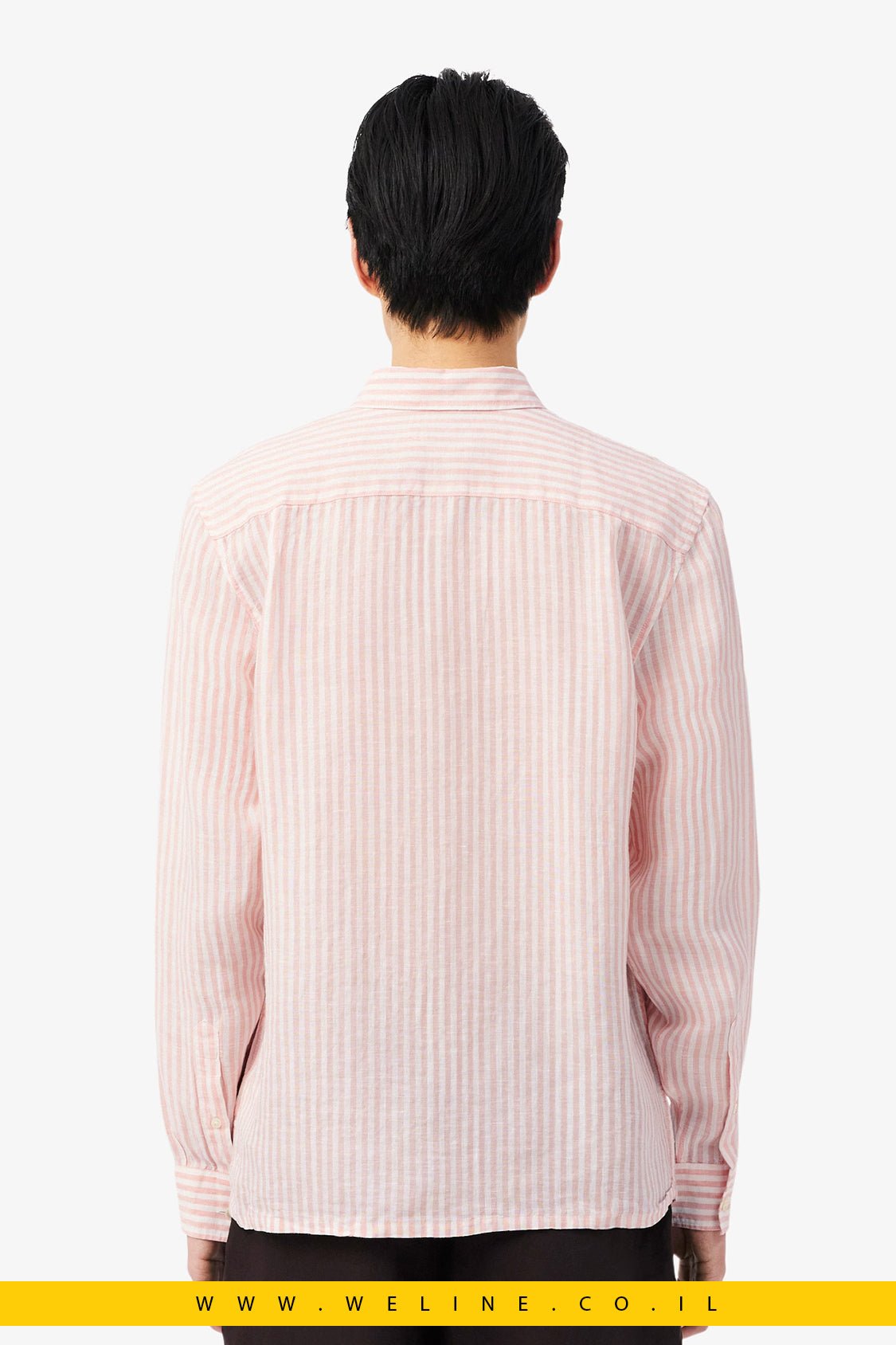 חולצת פשתן גברים Lacoste Regular Fit Striped Linen Shirt – צבע Rose / Blanc - WELINE.CO.IL