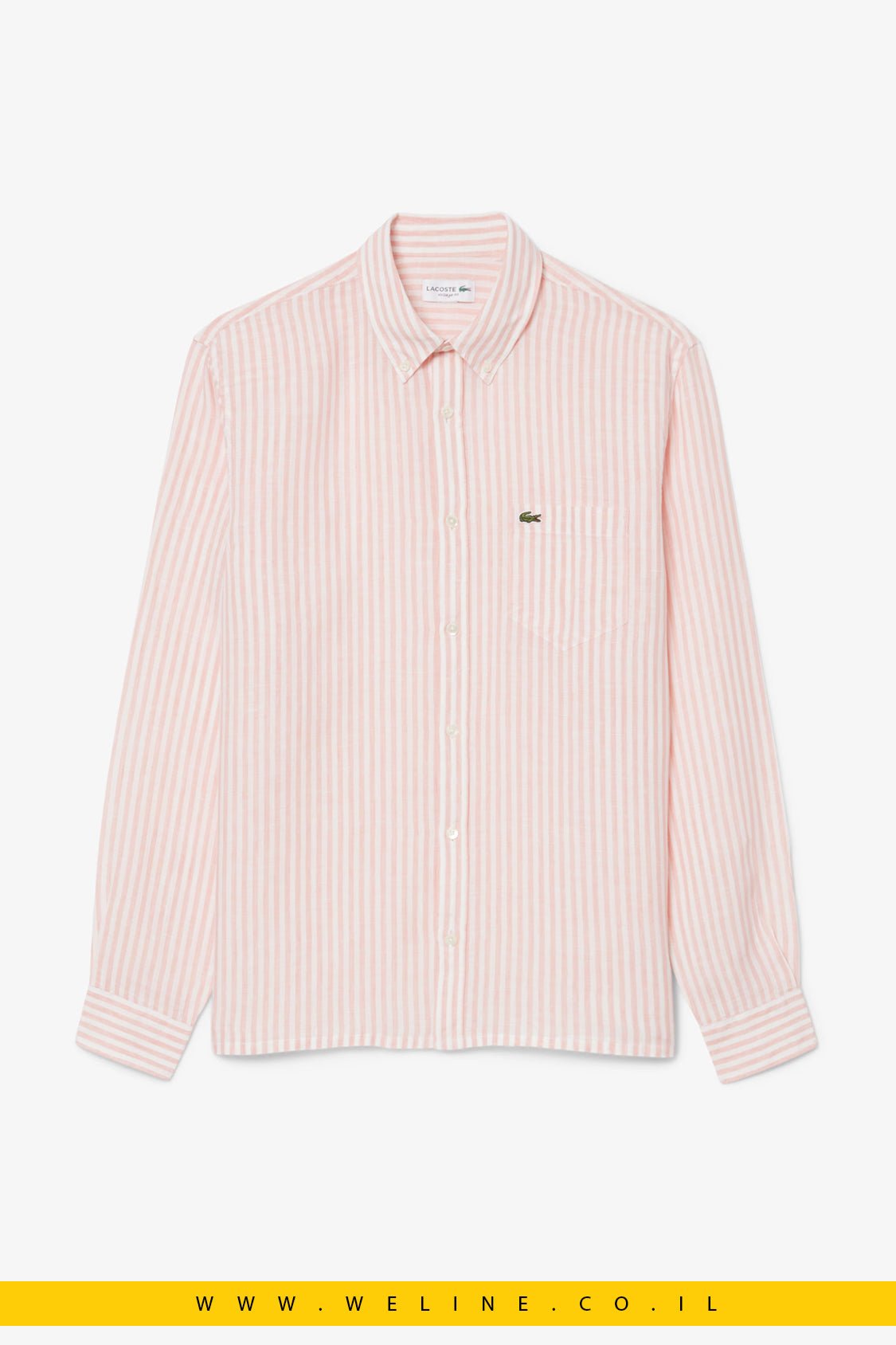 חולצת פשתן גברים Lacoste Regular Fit Striped Linen Shirt – צבע Rose / Blanc - WELINE.CO.IL