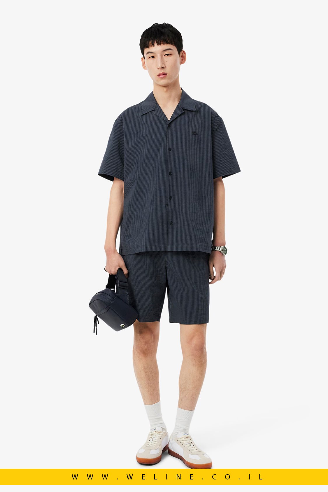 חולצת Lacoste Relaxed Fit Seersucker עם שרוולים קצרים - WELINE.CO.IL