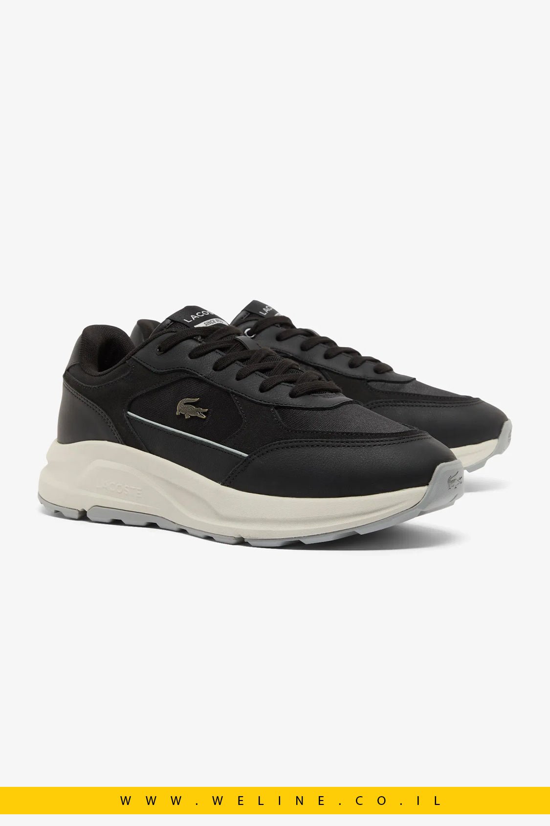 נעלי סניקרס גברים Lacoste Run Set – זמש שחור - WELINE.CO.IL