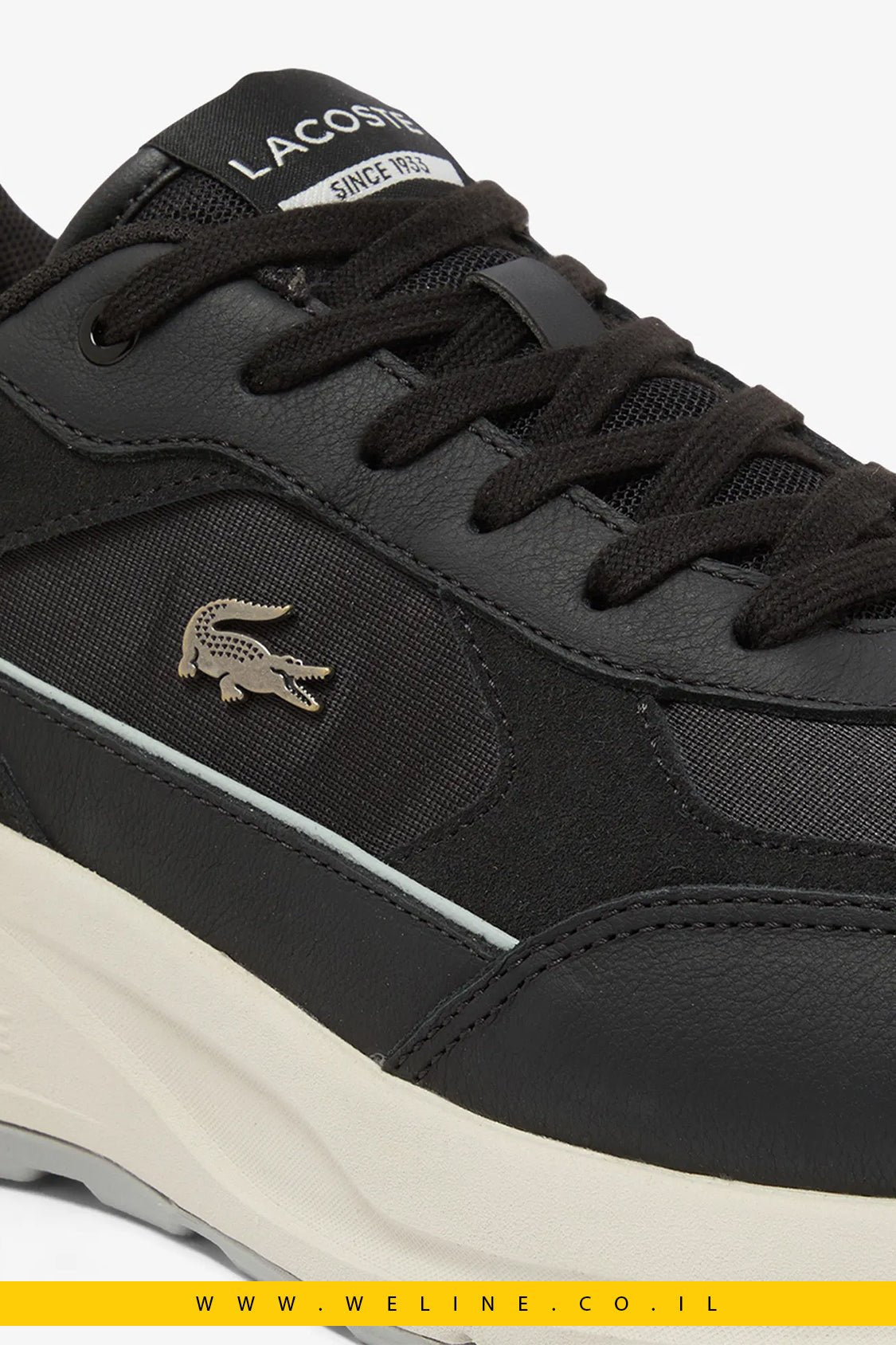 נעלי סניקרס גברים Lacoste Run Set – זמש שחור - WELINE.CO.IL