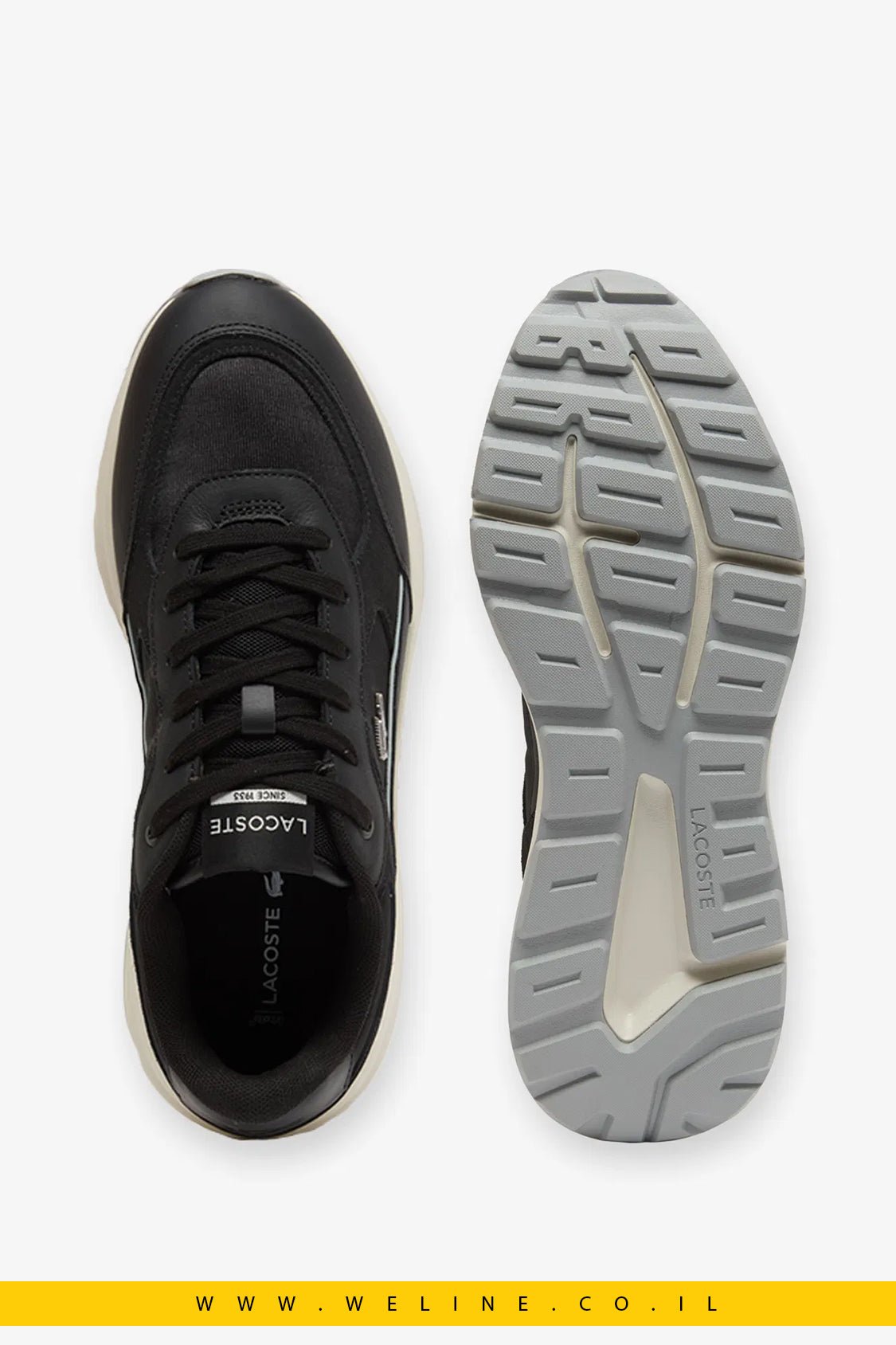 נעלי סניקרס גברים Lacoste Run Set – זמש שחור - WELINE.CO.IL