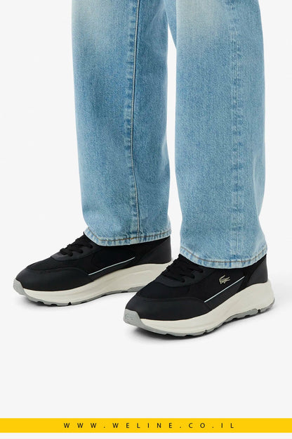 נעלי סניקרס גברים Lacoste Run Set – זמש שחור - WELINE.CO.IL