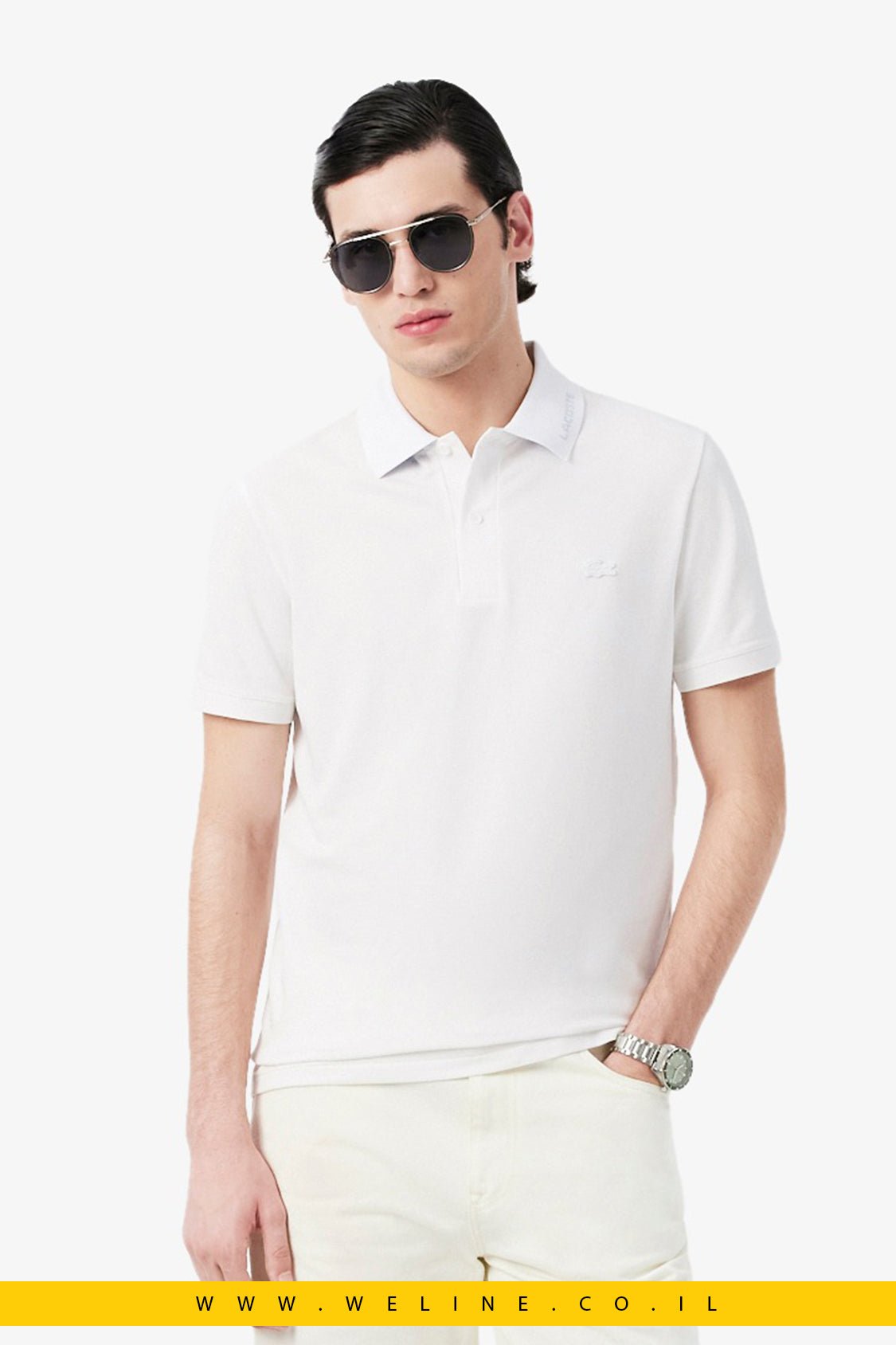 חולצת פולו Lacoste Slim Fit Jacquard Branded Piqué Commuter - WELINE.CO.IL