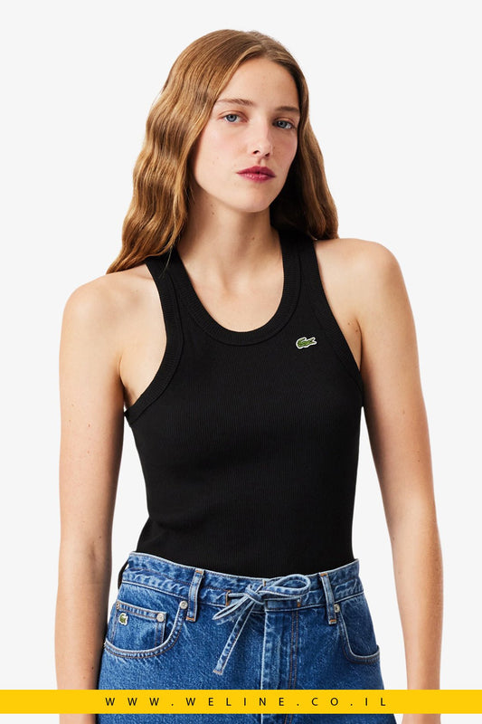 גופיית Lacoste Slim Fit Ribbed Cotton Tank Top – צבע שחור - WELINE.CO.IL
