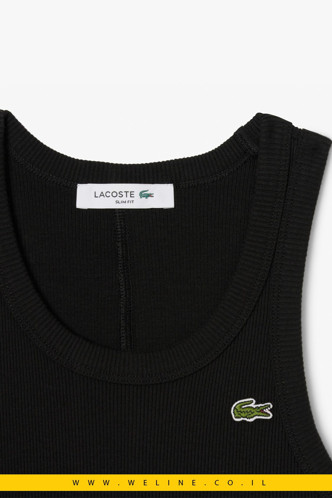 גופיית Lacoste Slim Fit Ribbed Cotton Tank Top – צבע שחור - WELINE.CO.IL