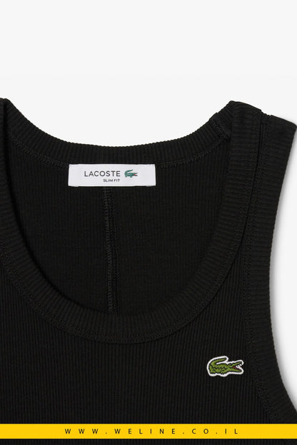 גופיית Lacoste Slim Fit Ribbed Cotton Tank Top – צבע שחור - WELINE.CO.IL