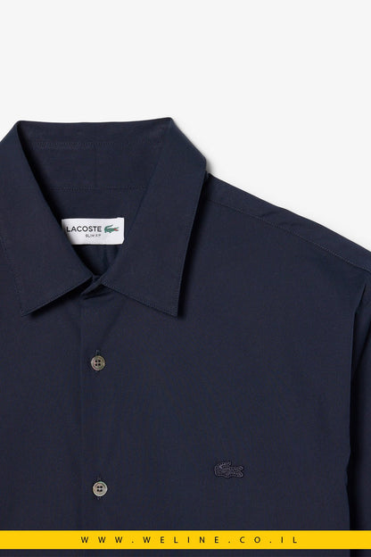 חולצת Lacoste Slim Fit Stretch Poplin – צבע כחול נייבי - WELINE.CO.IL
