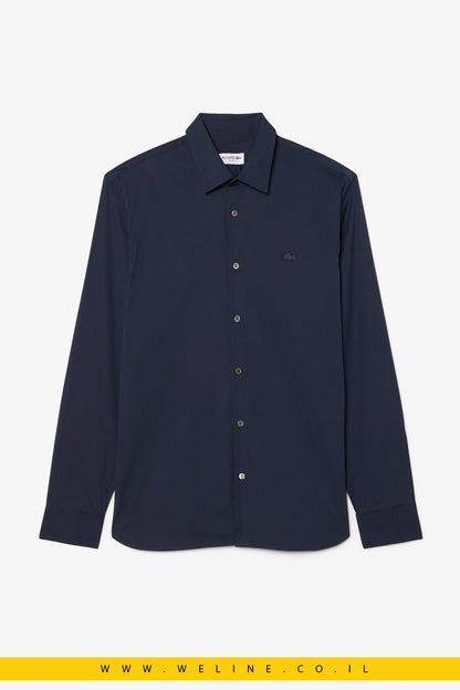 חולצת Lacoste Slim Fit Stretch Poplin – צבע כחול נייבי - WELINE.CO.IL