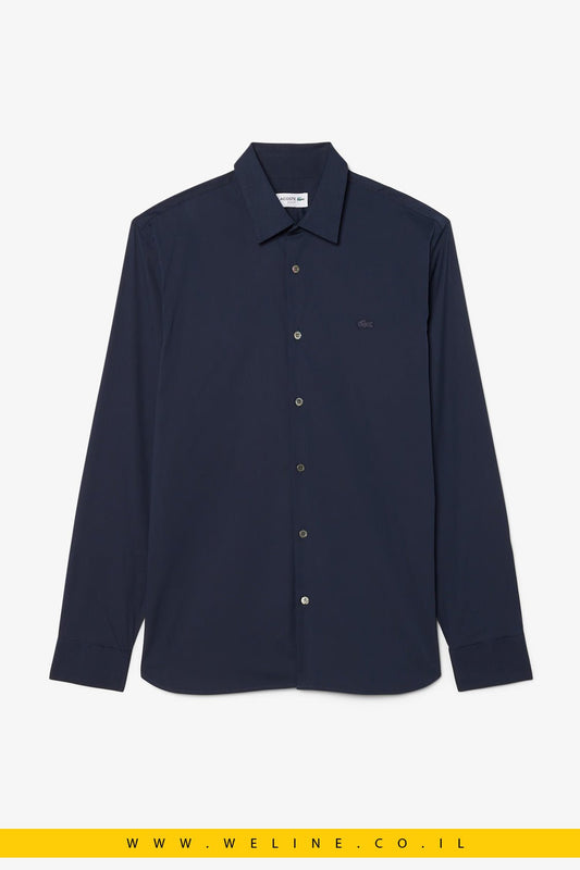 חולצת Lacoste Slim Fit Stretch Poplin – צבע כחול נייבי - WELINE.CO.IL