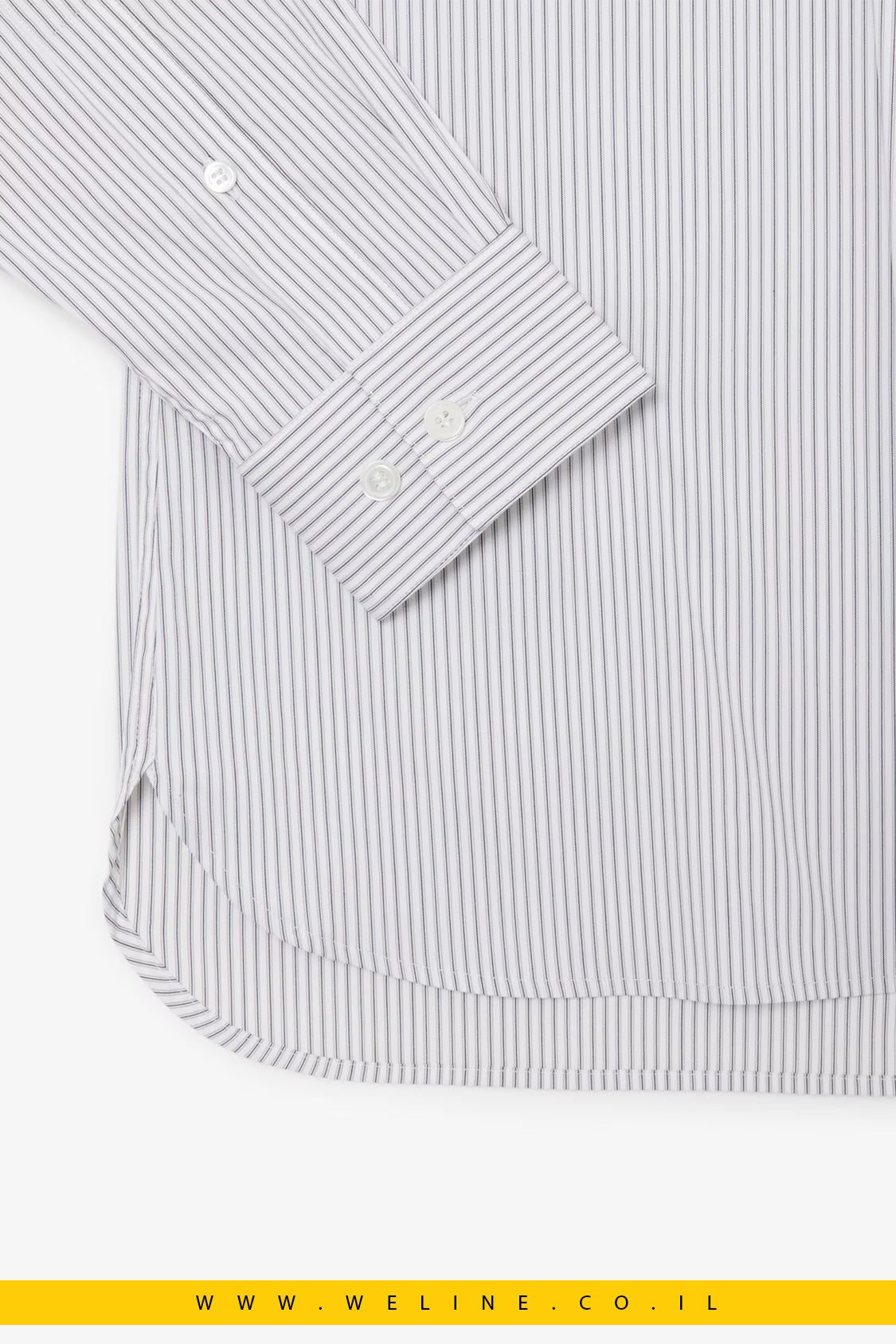 חולצת Lacoste Slim Fit Striped Stretch Poplin – צבע Blanc / Gris / Noir - WELINE.CO.IL