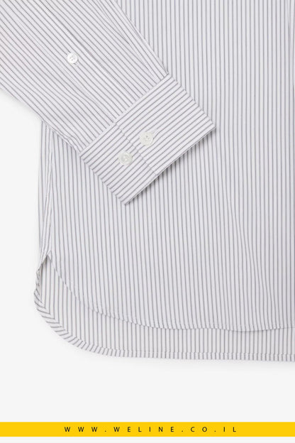 חולצת Lacoste Slim Fit Striped Stretch Poplin – צבע Blanc / Gris / Noir - WELINE.CO.IL