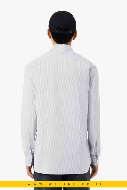 חולצת Lacoste Slim Fit Striped Stretch Poplin – צבע Blanc / Gris / Noir - WELINE.CO.IL